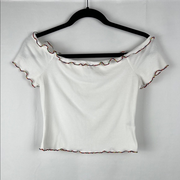 love, Fire Tops - love, Fire White Rainbow Ruffled Off Shoulder‎ Crop Top